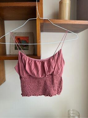 Urban Outfitters Emma Cupro Smocked Crop Top (Dusty Rose | Small)